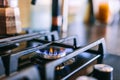 Gas flames burning on kitchen stove top Royalty Free Stock Photo