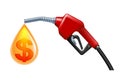 Gas fuel pump with yellow drop and symbol of dollar