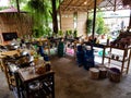 Gas gallon wok big spoon empty kitchen before cooking class course chiang mai Thailand start food ingridients tropical