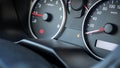 Gas gauge fuel empty. Petrol tank meter car indicator on dashboard. Low gasoline level. Fuel gauge gas.