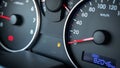 Gas gauge fuel empty. Petrol tank meter car indicator on dashboard. Low gasoline level. Fuel gauge gas.