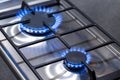 Gas Ideas and Concepts. Macro Shoot of Two Gas Burners on Stove Surface with Flames of Fire Royalty Free Stock Photo