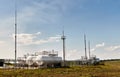 Gas industry. Tanks for storing liquefied gas and gas condensate at a gas production and processing plant Royalty Free Stock Photo