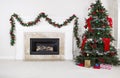 Gas Insert Fireplace in Use during Holidays Royalty Free Stock Photo