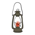 Gas lantern with burning light, isolated on a white background. An antique vintage lamp