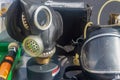 Gas mask. a set of individual protection means on the table Royalty Free Stock Photo