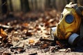 a gas mask left on a chemically contaminated area