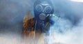 Gas mask men and forest fire Royalty Free Stock Photo