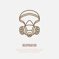 Gas mask, respirator flat line icon. Vector logo for personal protective equipment store. Royalty Free Stock Photo