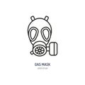 Gas mask, respirator flat line icon. Vector logo for personal protective equipment store. Health protection thin linear