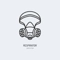 Gas mask, respirator flat line icon. Vector logo for personal protective equipment store. Health protection thin linear Royalty Free Stock Photo