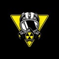 Gas mask with triangular shape and nuclear symbol vector template Royalty Free Stock Photo