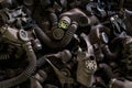 Gas masks on the floor of the dining room - grammar school, Pripyat, Chernobyl exclusion zone Royalty Free Stock Photo