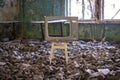 Gas masks on the floor in the middle school in Pripyat, Chernobyl exclusion zone. Nuclear catastrophe Royalty Free Stock Photo