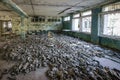 Gas masks on the floor in the middle school in Pripyat, Chernobyl exclusion zone. Nuclear catastrophe Royalty Free Stock Photo