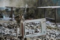 Gas masks on the floor with an old television in an abandoned middle school in Pripyat Royalty Free Stock Photo