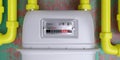 Gas meter close up front view. Natural gas home utility consumption measure, 3d render Royalty Free Stock Photo