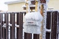 gas meter covered with snow and frost. Royalty Free Stock Photo