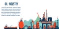 Gas & oil industry extraction platform Banner with Outbuildings, Oil storage tank. Poster Brochure Flyer Design, Vector Illustrati