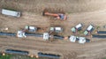 Gas and oil pipeline construction. Pipes welded together. Big pipeline is under construction. Aerial view Royalty Free Stock Photo