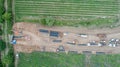 Gas and oil pipeline construction. Pipes welded together. Big pipeline is under construction. Aerial view Royalty Free Stock Photo