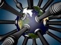 Gas and oil pipes attached to the planet earth. Royalty Free Stock Photo