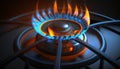 gas oven - orange tongues of blue flame of a gas burner Royalty Free Stock Photo