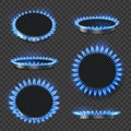 Gas oven. Realistic blue flame decent vector kitchen stove for cooking food Royalty Free Stock Photo