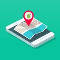 Gas petrol fuel station position on navigation map application on mobile phone smartphone vector isometric 3d style