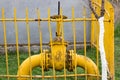 The gas pipe, yellow valve and yellow pipes