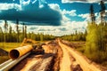 gas pipeline being constructed in remote, wilderness area Royalty Free Stock Photo