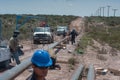 Gas pipeline construction process in Vaca Muerta, Neuquen, Argentina.