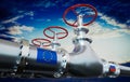 Gas pipeline, flags of European Union and Russia Royalty Free Stock Photo