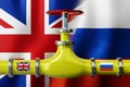 Gas pipeline, flags of United Kingdom and Russia Royalty Free Stock Photo