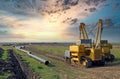 Gas pipeline and machinery construction site Royalty Free Stock Photo