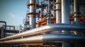 gas pipeline. petrochemical plant. oil refinery and industrial petroleum transfer processing. generative AI Royalty Free Stock Photo