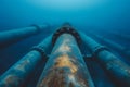 Gas pipeline underwater metal pipes at the bottom of the sea Royalty Free Stock Photo