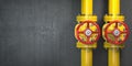 Gas pipeline valve on a wall. Space for text. Gas pressure control. Royalty Free Stock Photo