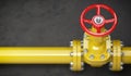 Gas pipeline valve on a wall. Space for text. Gas pressure control. Royalty Free Stock Photo