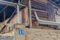 Gas pipelines through a wooden house in Garni village in Armen Royalty Free Stock Photo