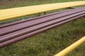 Gas pipes outside. Steel pipes for replacement of communications