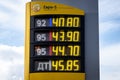 Gas prices at a gas station Rosneft Royalty Free Stock Photo