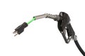 Gas pump nozzle with green electric plug