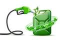 Biofuel. Gas pump nozzle and Green jerrycan with green leaves. Biofuel concept. Royalty Free Stock Photo