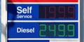 Gas pump prices in Ontario Canada rise and soar to 199.9 just below two dollars for regular unleaded Royalty Free Stock Photo