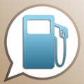 Gas pump sign. Bright cerulean icon in white speech balloon at pale taupe background. Illustration Royalty Free Stock Photo