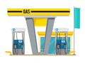 Gas pump station. Exterior of shop gas petroleum oils for cars vector cartoon background