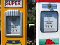 Two gasoline pumps, vintage items at Australian service station