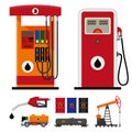 Gas pumps and flat oil industry icons