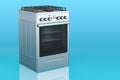 Gas range with oven and 4 burners, on blue background. 3D rendering